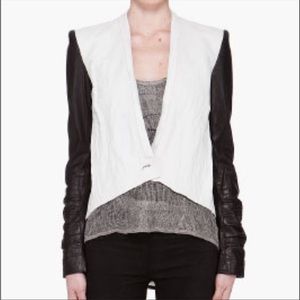 Helmut Lang asymmetric linen and leather blazer